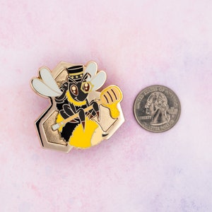 Gentleman Honey Bee Enamel Pin Lapel Pin for Jacket or Ita Bag Gift for Gamers and Beekeepers Gold, Hard Enamel, Glitter image 3