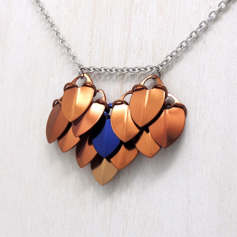 Dragon Scale Heart Pendant / Aluminum Chainmaille Necklace / Green, Blue, Red, Bronze, Black Flights / Fantasy & Gamer Gifts / Steel image 5