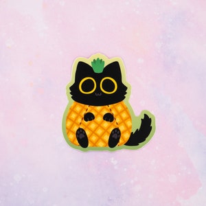 Catcus & Pinyapple Vinyl Stickers / Calico Cactus and Black Cat Pineapple / Weatherproof Cute Kawaii Cat Sticker Pack, Gift for Cat Lovers image 3