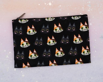 Moose & Bean Large Pouch / Calico and Black Cat Cosmetic or Crafts Bag with inside zipper
