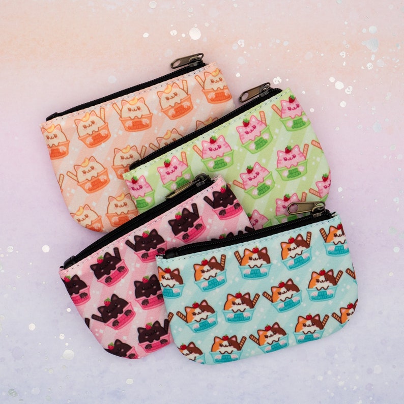 Ice Cream Cats Coin Pouch / Cute Small Kawaii Coin and Card Wallet with Zipper image 1