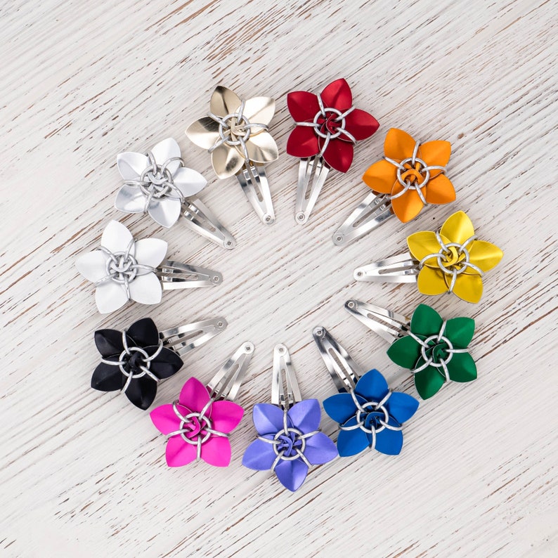 Scale Flower Hair Clips / Scalemaille Star Flower Barrettes image 1
