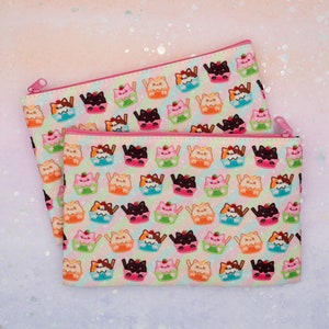 Ice Cream Cats Large Pouch / Cute Kawaii Cat Pattern Cosmetic or Crafts Bag with inside zipper Multi-Pattern