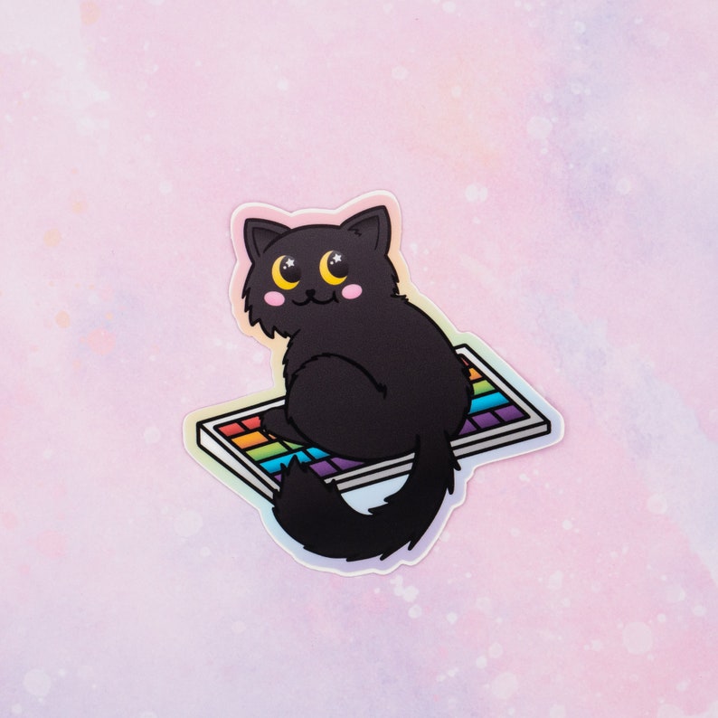 Keyboard Black Cat Vinyl Sticker / Weatherproof Kawaii Cat Sticker, Great Gift for Cat Lovers image 2