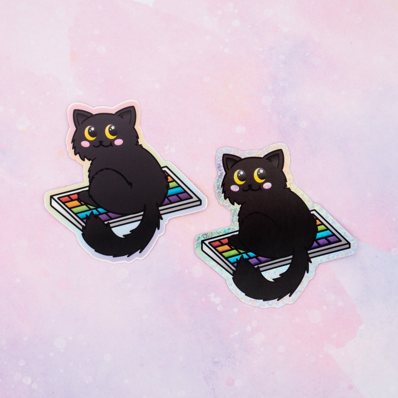 Keyboard Black Cat Vinyl Sticker / Weatherproof Kawaii Cat Sticker, Great Gift for Cat Lovers image 1