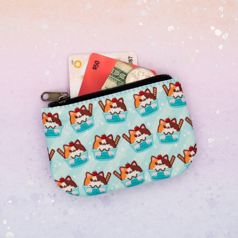 Ice Cream Cats Coin Pouch / Cute Small Kawaii Coin and Card Wallet with Zipper image 2