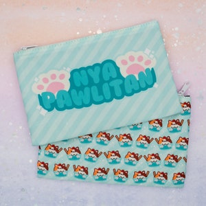 Ice Cream Cats Large Pouch / Cute Kawaii Cat Pattern Cosmetic or Crafts Bag with inside zipper Nyapawlitan