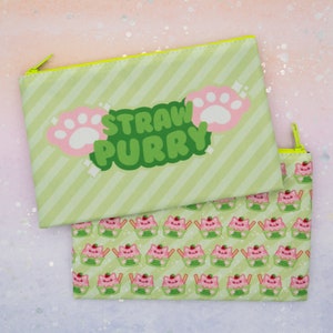 Ice Cream Cats Large Pouch / Cute Kawaii Cat Pattern Cosmetic or Crafts Bag with inside zipper Strawpurry