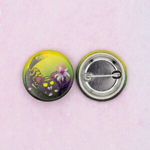 Wild Cats & Flowers Badges / 1.25 Pinback Buttons with Fridge Magnet Option, Gifts for Cat Lovers and Gamers Mischief