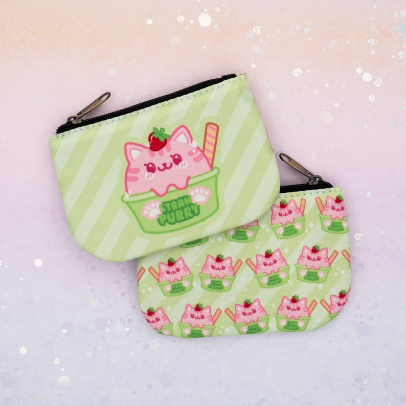 Ice Cream Cats Coin Pouch / Cute Small Kawaii Coin and Card Wallet with Zipper image 4