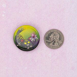 Wild Cats & Flowers Badges / 1.25 Pinback Buttons with Fridge Magnet Option, Gifts for Cat Lovers and Gamers image 2