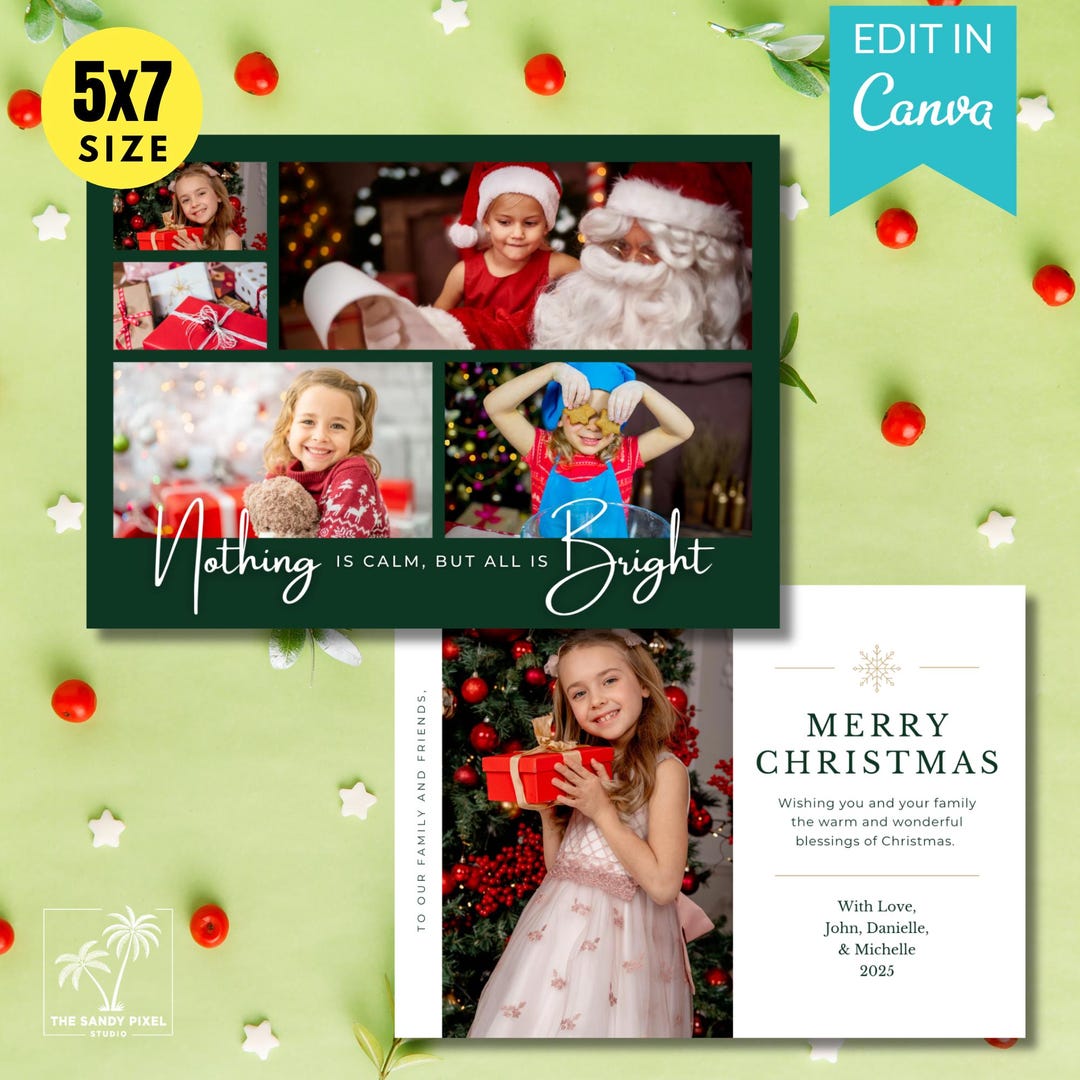 Modern Christmas Photo Card Template | Editable Canva 5x7 (digital ...
