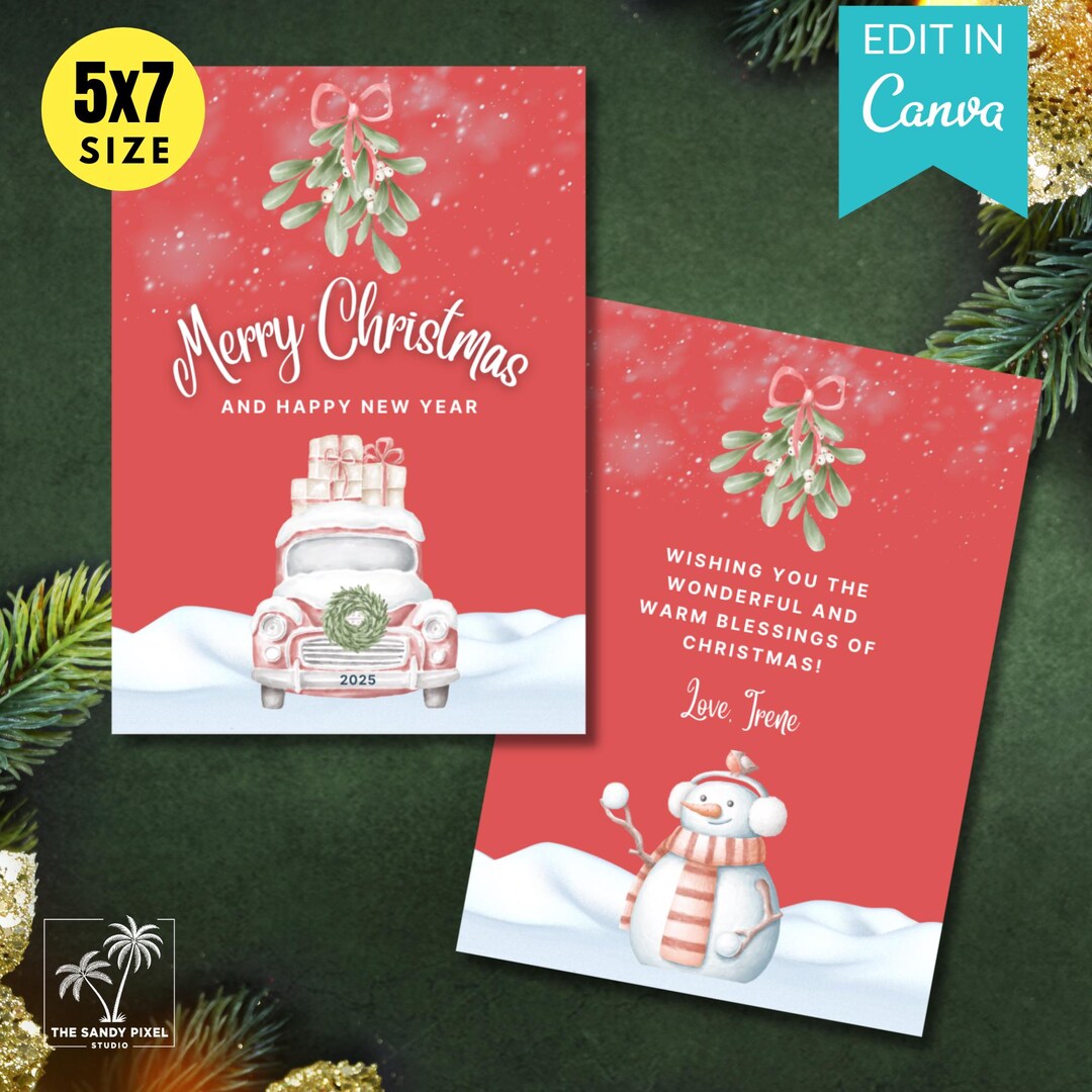 Editable Christmas Card Template | 5x7 Holiday Design | Winter ...
