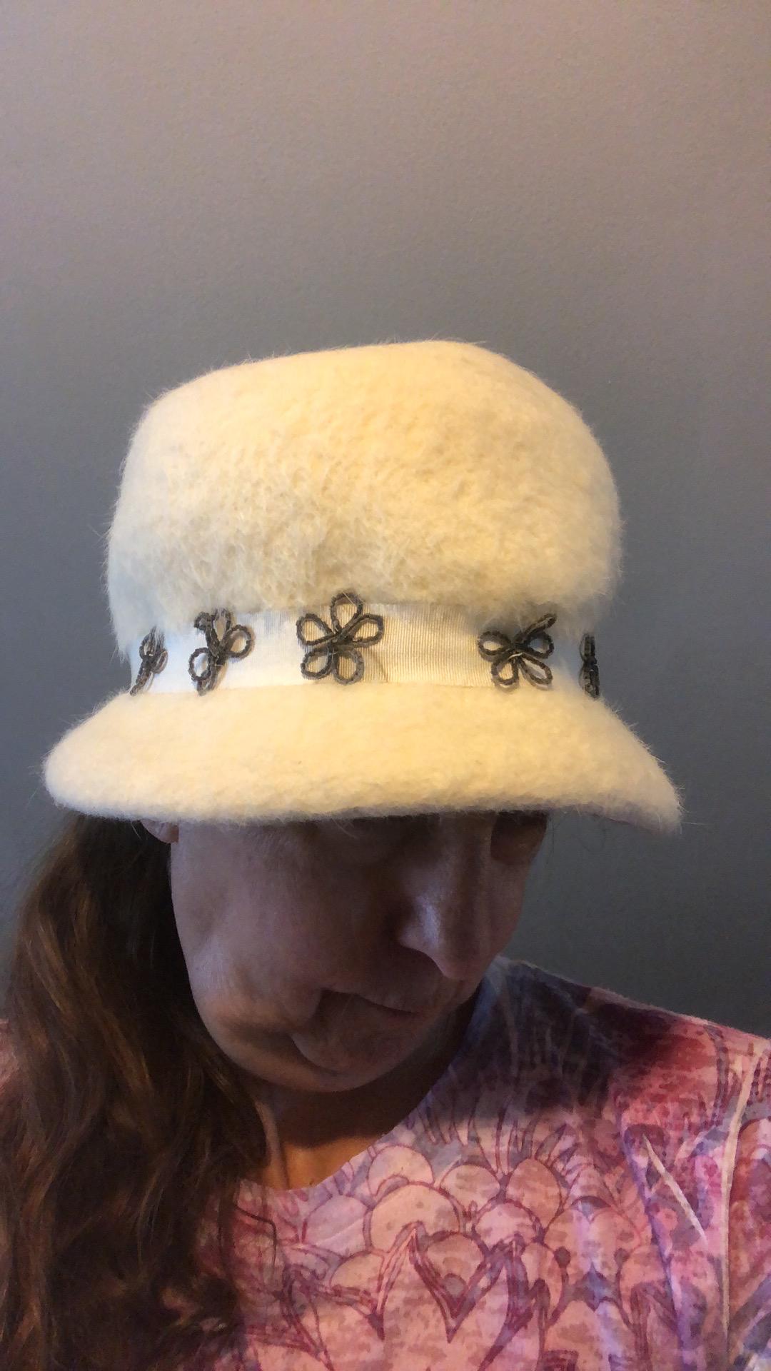 Cloche Cream Wool Hat With Beaded Open Floral Band in Very  display picture 1