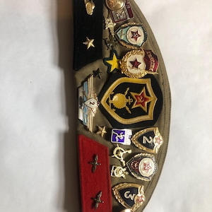 Soviet Union WWII Pilotka Cap with 20 pins 3 patches