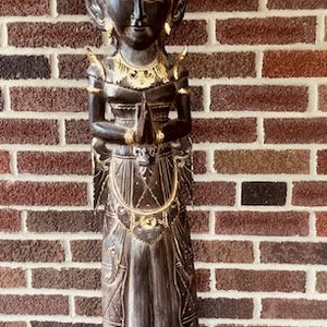 Tall Hindu Goddess 3.5 wood carved figure 42 Indonesian import 24 k gold image 1