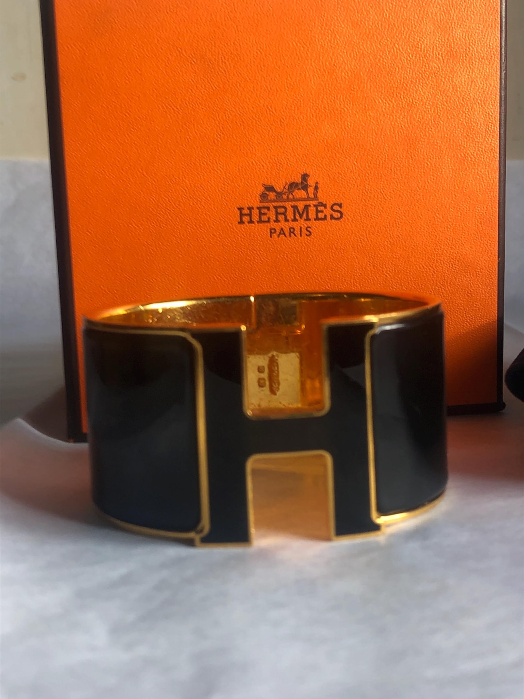 Hermes Clic H Bracelet Black and Gold Extra Wide Cuff GM