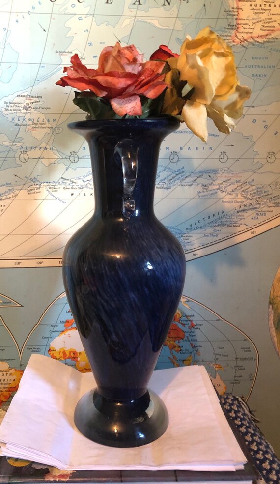 Italian blue white marbled Vase glass pier 1 import made in Italy 18" il 570xN k1m2
