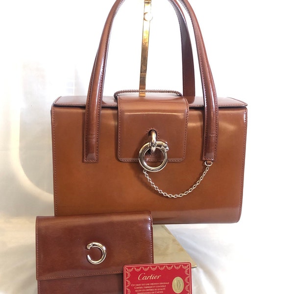 Panthere de Cartier top handle bag and wallet in brown leather, silver hardware - exquisite