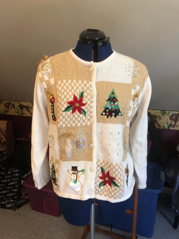 Christmas sweater gold & white kitschy