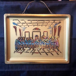 The Last Supper brass & tin 3 D plaque modernist art design, import Israel