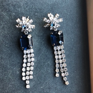 Art Deco Blue topaz and clear Crystal rhinestones drop earrings circa 1930