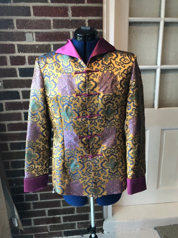 Chinese silk jacket; lotus floral embroidered ladi