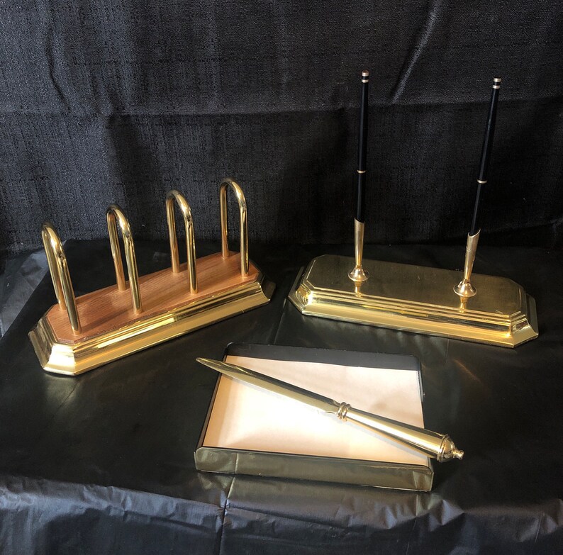 Baldwin Brass Complete Desk Set Pen Holder, Letter Holder & Opener
