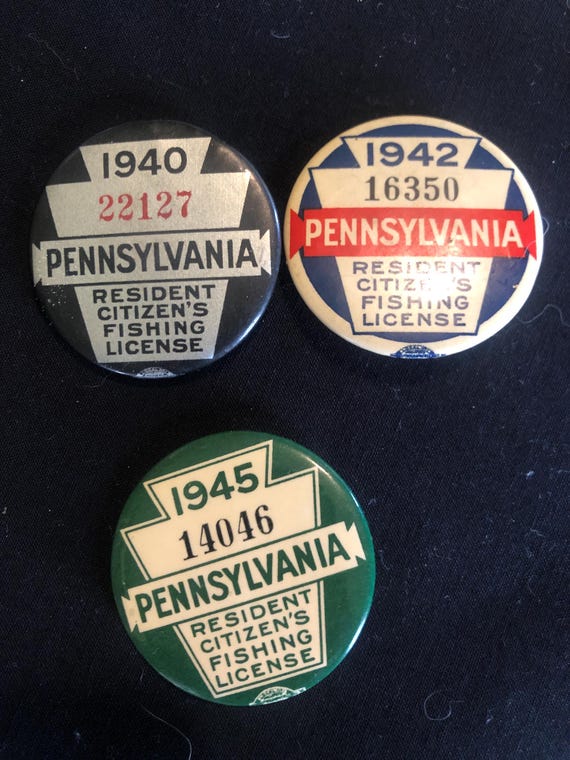 Vintage 1947 PA. Permis de pêche citoyen résident badge
