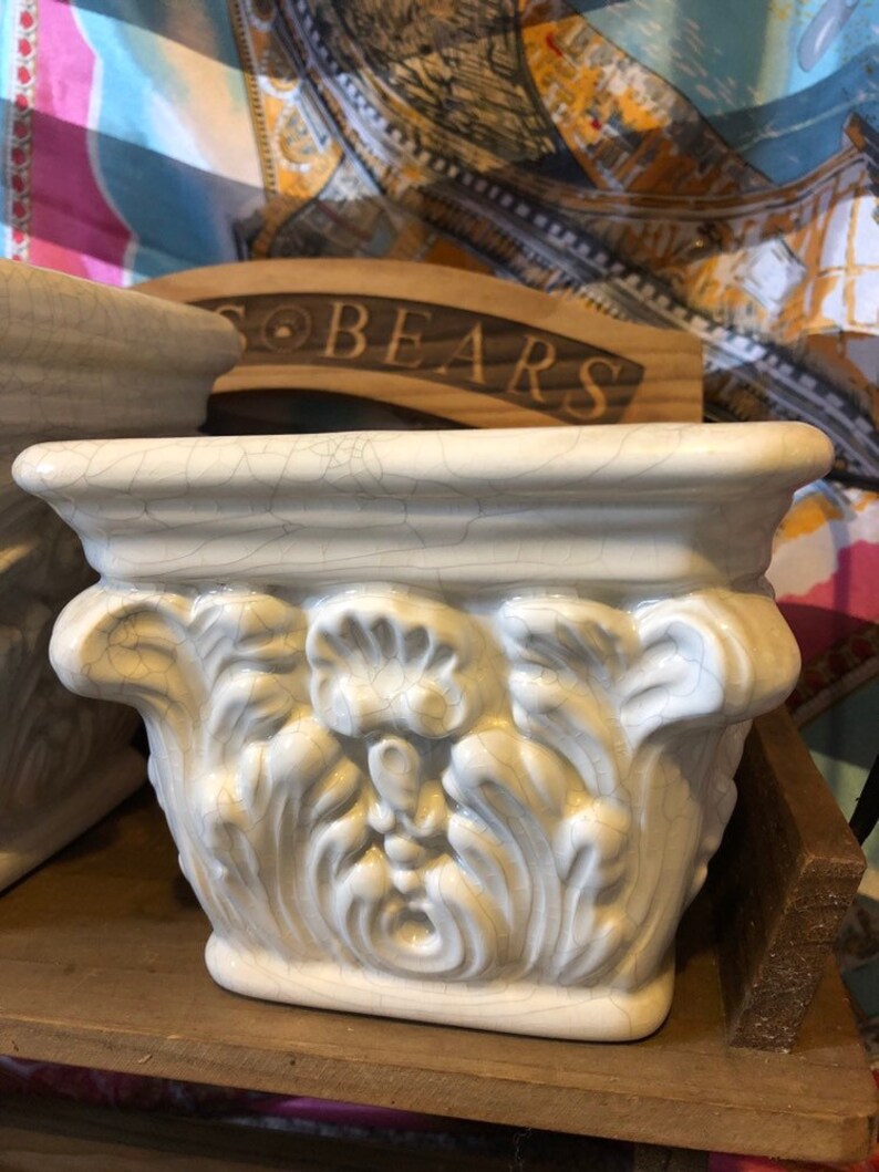 Neo classical matching white ceramic planters; set of 2 Vintage Bloomingdale/'s.