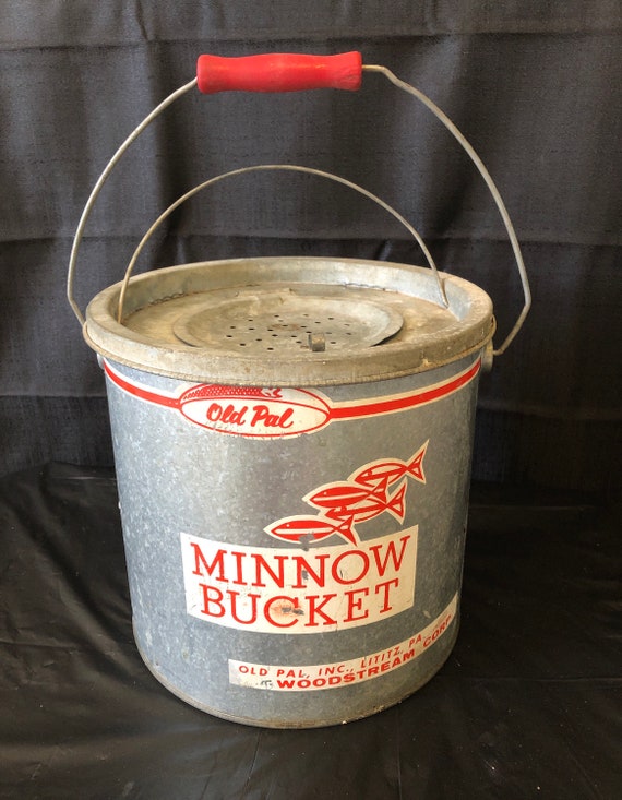 Old Pal Minnow Bucket floating 24G10 10 quart red wood handle Etsy