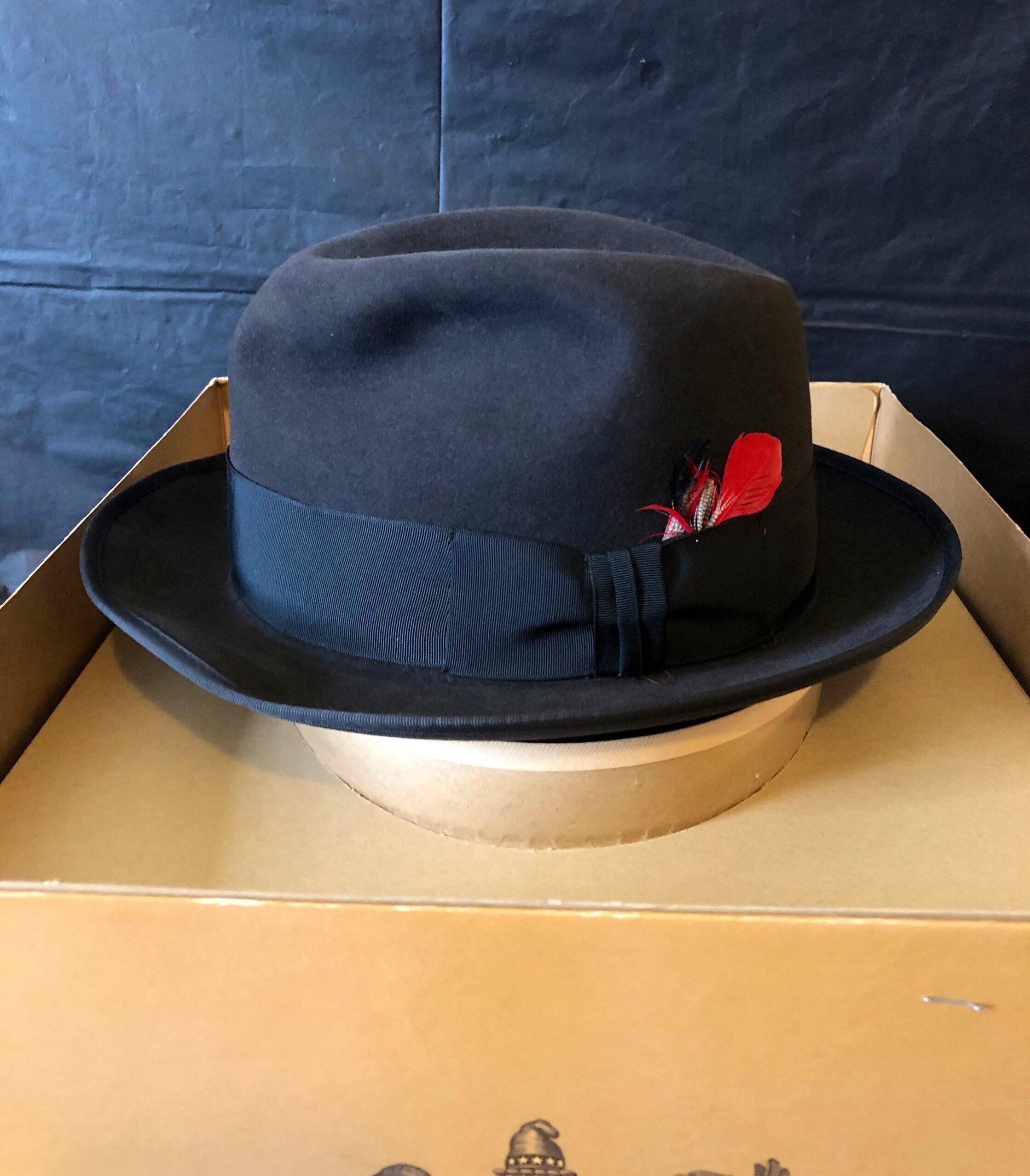 Stetson black fedora with red feather in original hat box 7 | Etsy