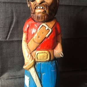 Pirate wine bottle cabinet holder; hand carved wood made in Spain