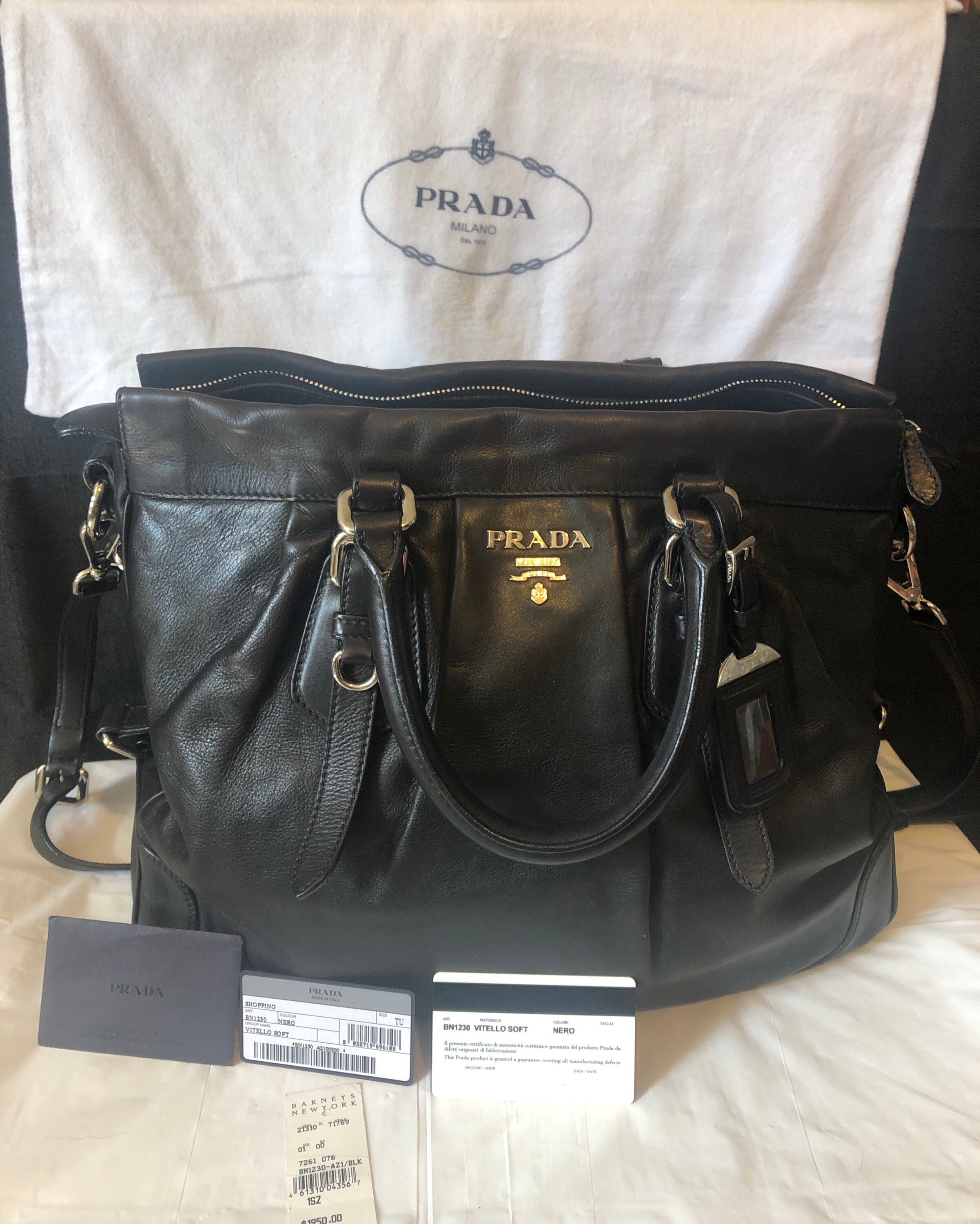 Prada+Pattina+Glace+Calf+Leather+Nero+Black+Pattina+Studded+Bag+