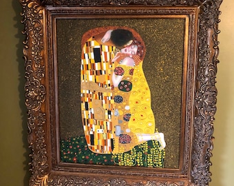 The Kiss Gustav Glint oil on canvas in ornate wood frame