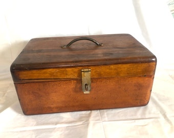 Cherry wood compartmented stash box, tool box and/or mechanics Box large locking circa 1960