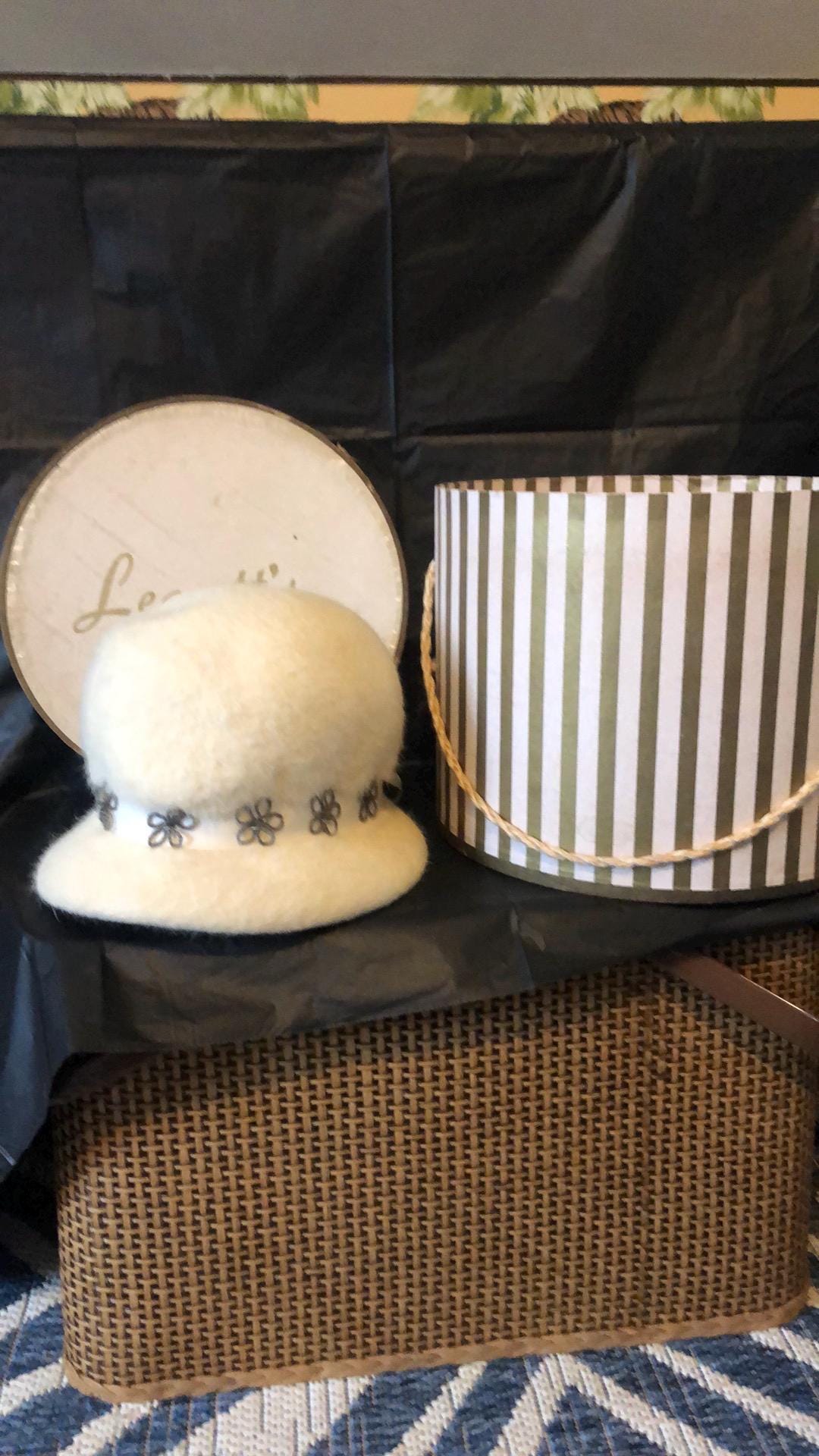 Cloche Cream Wool Hat With Beaded Open Floral Band in Very 