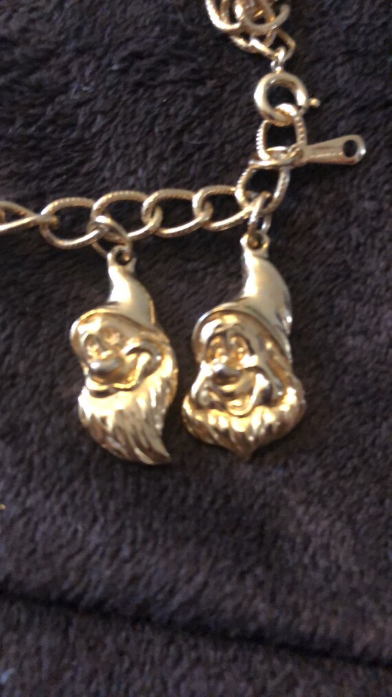 Snow white 7 dwarfs gold tone charm bracelet By D… - image 9