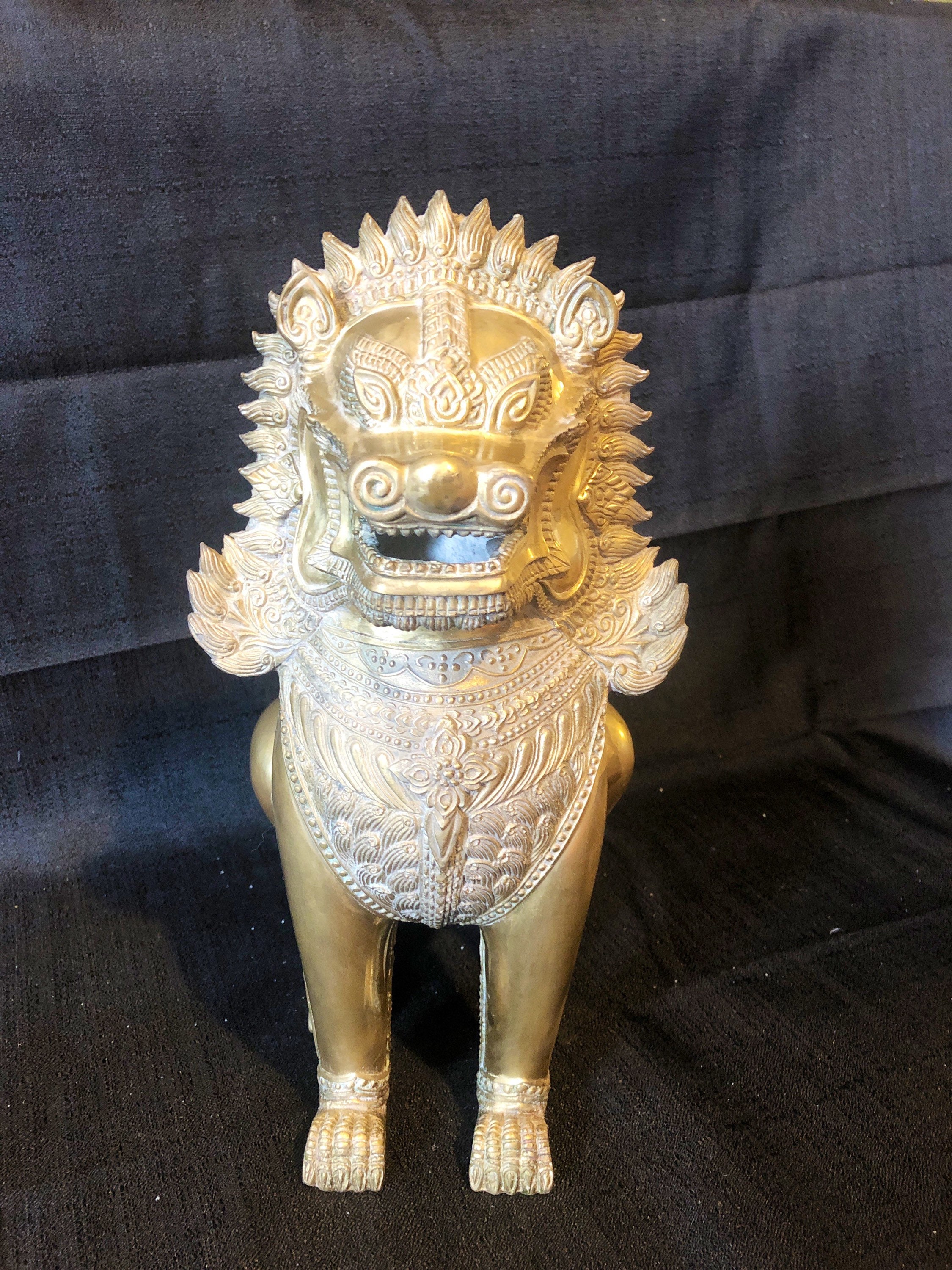 Foo Dog Khmer Empire, Outstanding Art Work in Solid Brass