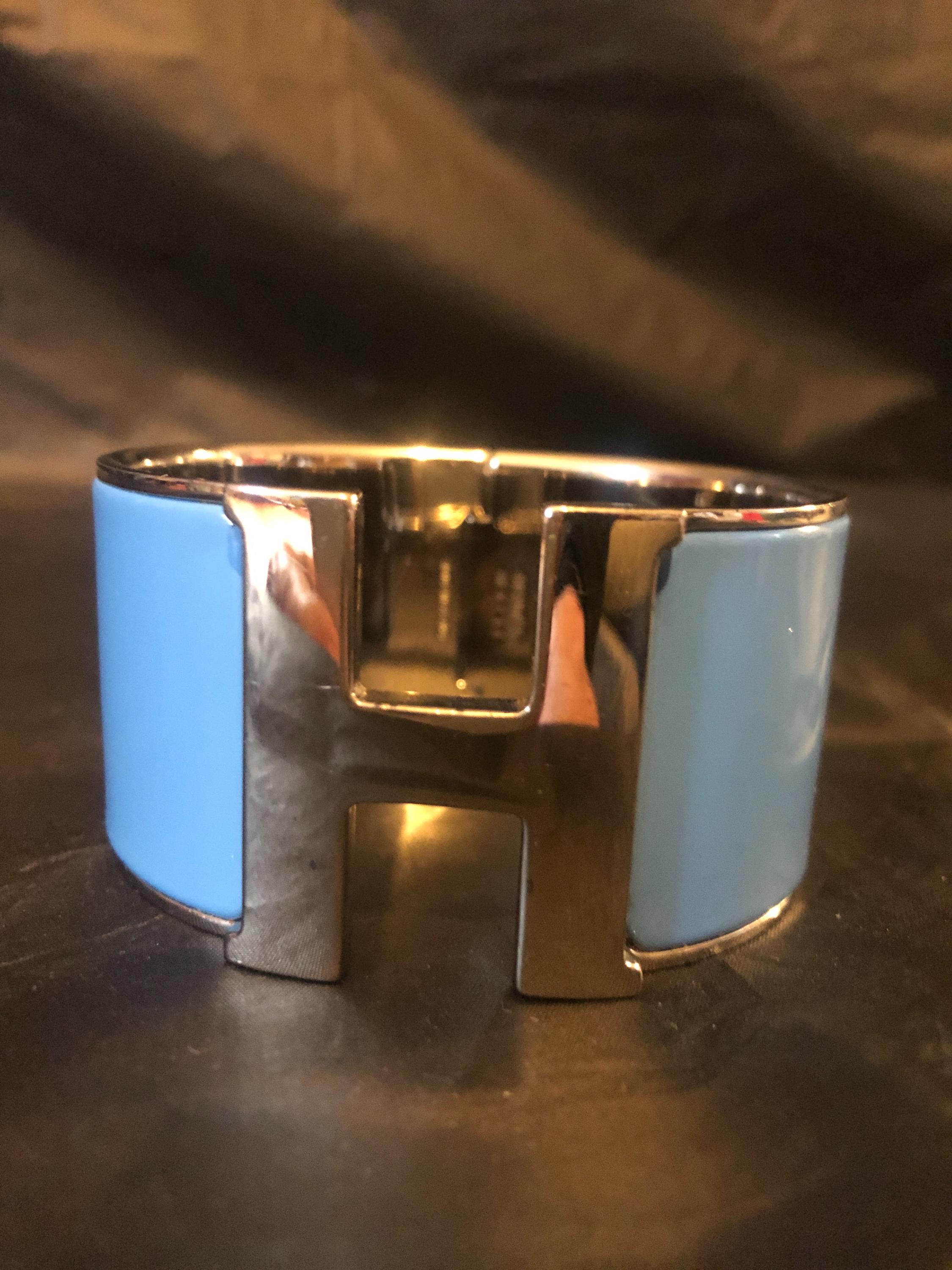 エルメス クリックHブレスレット ブルー＆シルバー エクストラワイド 