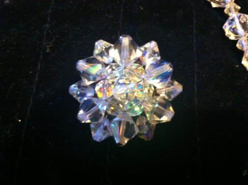 White crystal glass necklace and brooch vintage chunky starbursts