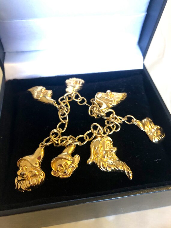 Snow white 7 dwarfs gold tone charm bracelet By D… - image 4