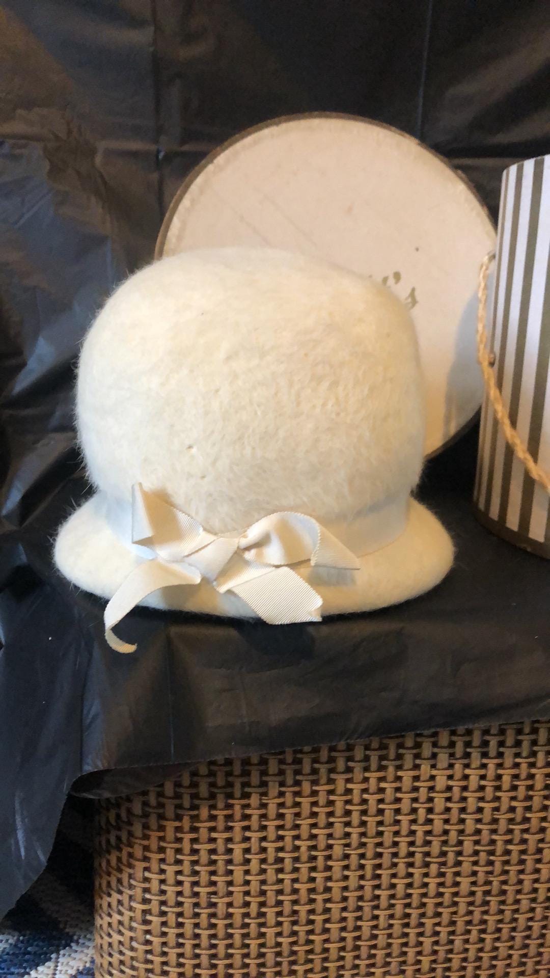 Cloche Cream Wool Hat With Beaded Open Floral Band in Very  display picture 3