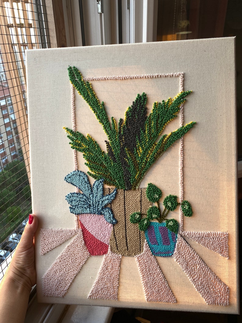Finished Embroidery Wall Art Embroidered Potted Plants Wall Etsy