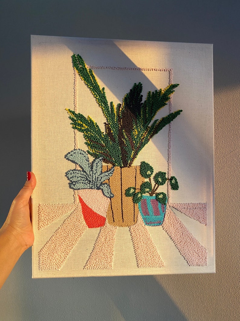 Finished Embroidery Wall Art Embroidered Potted Plants Wall Etsy