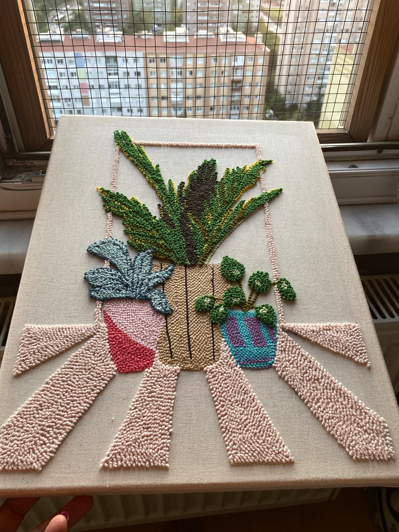 Finished Embroidery Wall Art Embroidered Potted Plants Wall Etsy