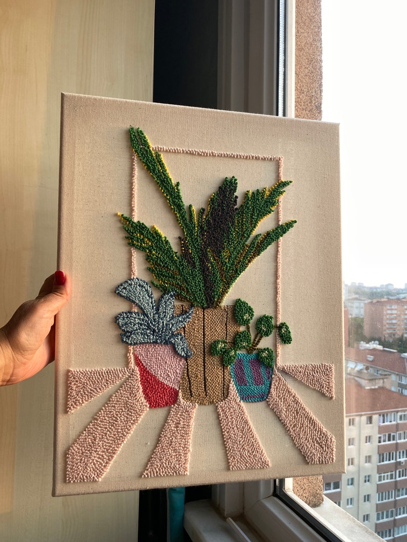 Finished Embroidery Wall Art Embroidered Potted Plants Wall Etsy