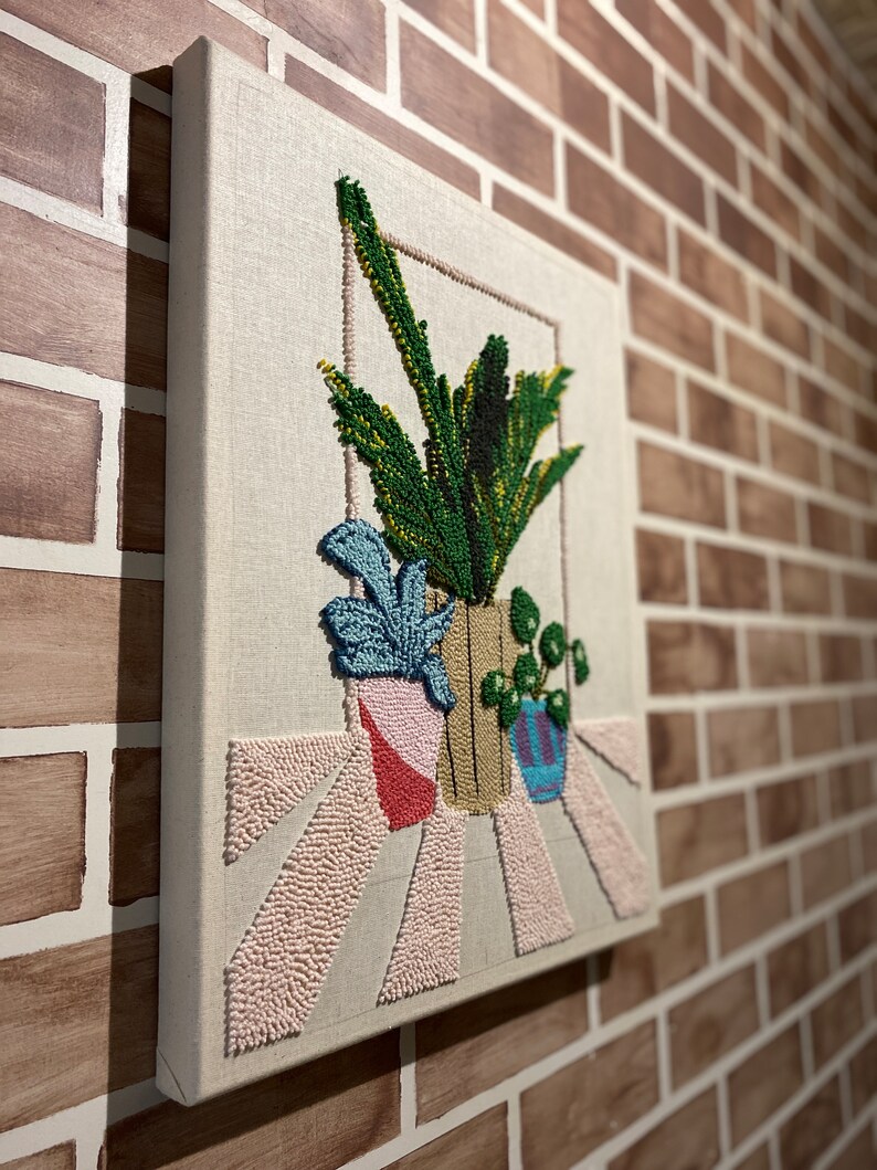 Finished Embroidery Wall Art Embroidered Potted Plants Wall Etsy