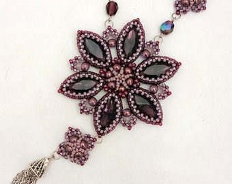 Dahlia Necklace, Peyote Necklace pattern, Beaded Necklace Pattern , Beading Tutorial, Beadweaving Tutorial Pattern, Peyote Flower Necklace