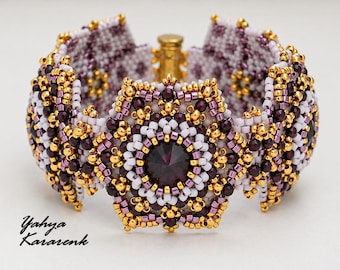 Tutorial para hacer la pulsera Mystic Bloom (48 piezas): Guía en PDF para tejer cuentas con la técnica de punto peyote.